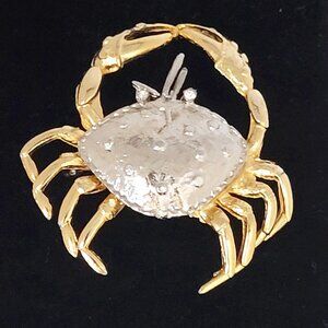 Vintage Crab Gold & Silver Two Tone Brooch / Pendant Unsigned 2"
